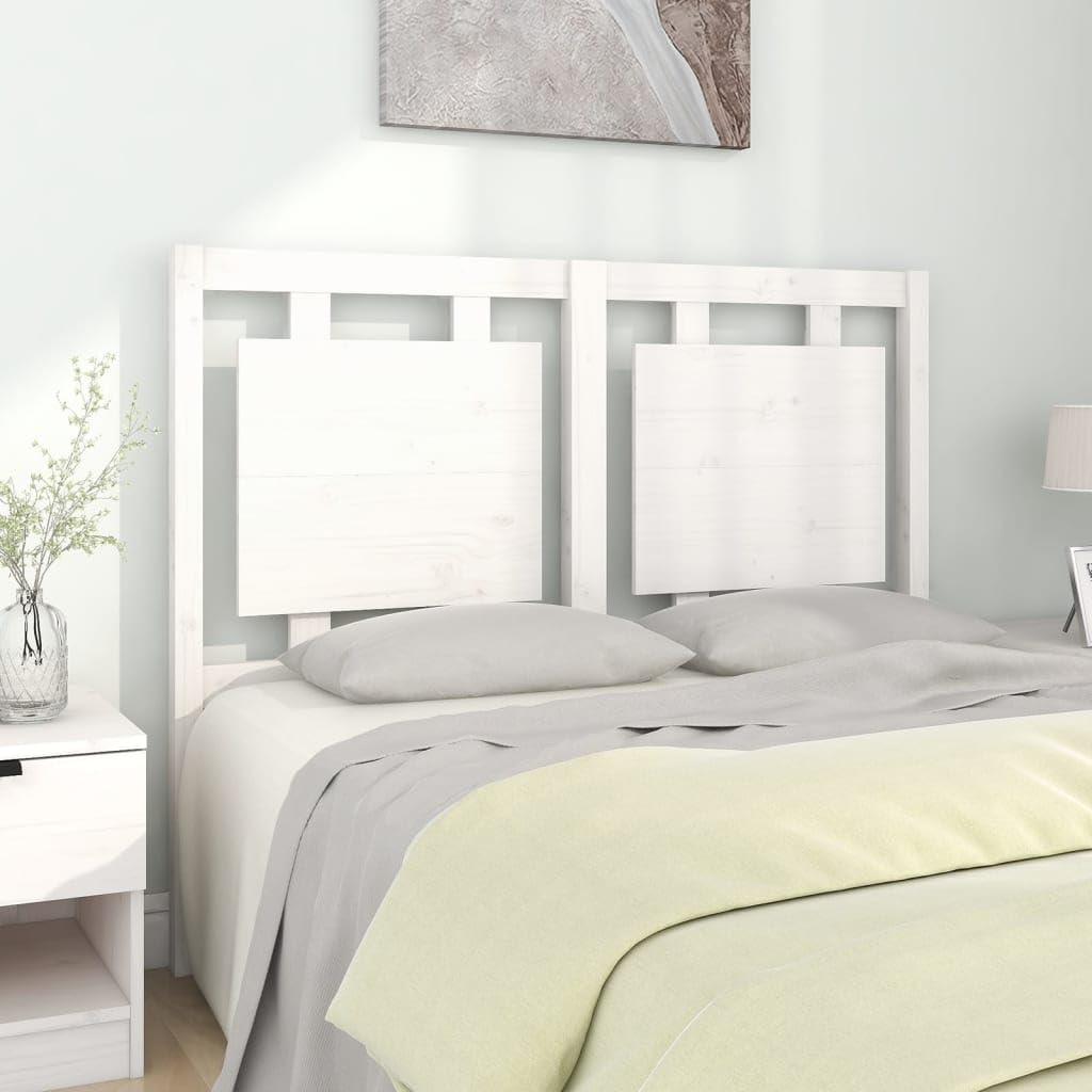 Testiera bianca 125,5 x 4 x 100 cm legno massello di pino, design rustico, durevole, ideale per camere da letto e camere degli ospiti, facile da montare