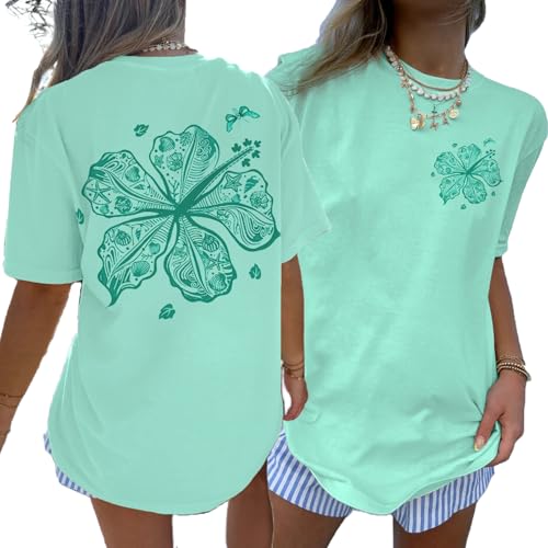 Oversized Graphic Tshirts for Women Teens Y2K Flower Short Sleeve Baggy Shirts Summer Aesthetic Beachy Coastal Tops