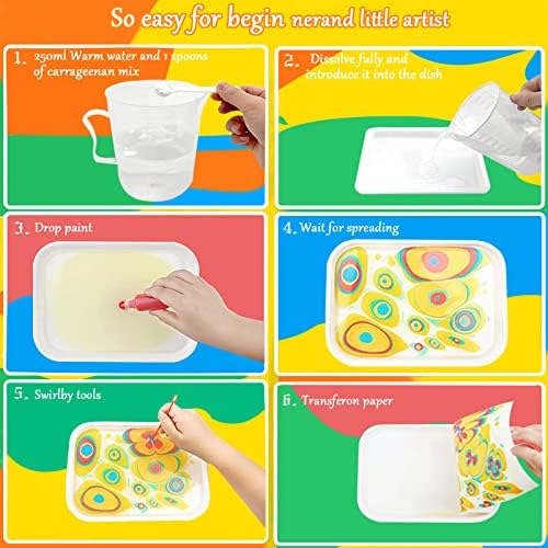 Jsvacva Water Marbling Paint Art Kit for Kids, 12 Colours Water Art Paint Set, Non-Toxic Painting on Water, Creative Arts and Crafts for Girls & Boys Ages 6-12, Craft Kits Art Set (A5 Size)