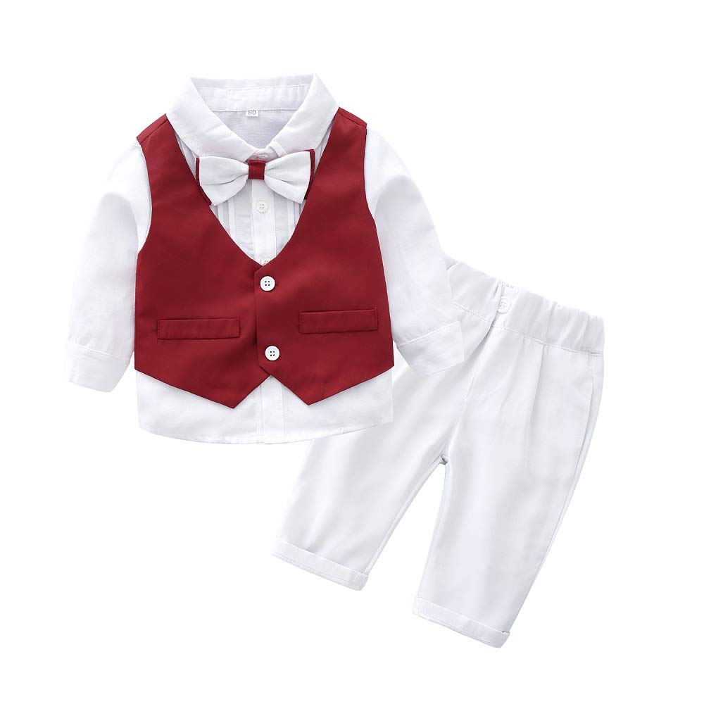 Baby Boys 4-Piece Set with Dress Shirts, Vests, Pants, and Bow Ties