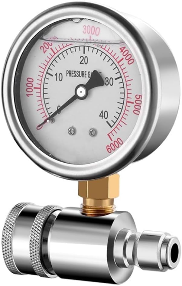 for 1 Pressure Gauge 6000psi High Pressure 3/8” Threaded Quick Connect Pressure Gauge Applicable to Automotive Wash Cleaning Tasks