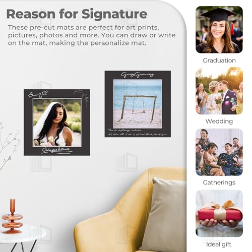 Frametory, 16x16 Photo Mat with White Core Bevel Edge 11.5x11.5 Openings, Acid Free Framing Matte for 12x12 Pictures, 4-ply Thick Black Paper Mats Pack of 10 by Frametory - Used condition - Image 4