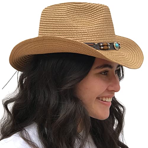 Image of SILVERFEVER Straw Cowboy Hat Cowgirl Hats Men Women Sun Hat Sombreros Vagueros Classic Western Accents Sombreros