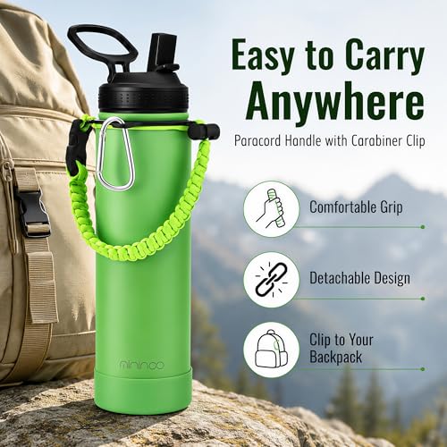 Image of mininoo 24 oz Insulated Stainless Steel Water Bottle with Straw, Green