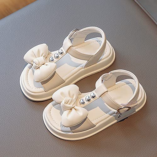 Girls Leather Open Toe Princess Flat Shoes Strappy Bow Tie Summer Sandals(Toddler/Little Kid) Princess Dress Shoes (White, 10.5 Little Child)3