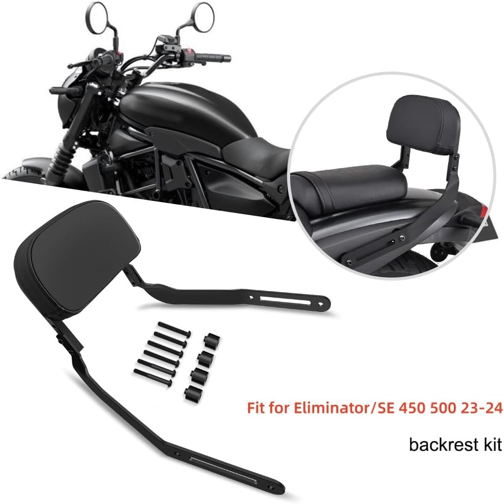 Motorcycle Passenger Low Backrest Sissy Bar with Back Rest Pad Luggage Rack and Docking Hardware Kits Compatible with for Kawasaki Eliminator/SE 400 450 500 (2024)