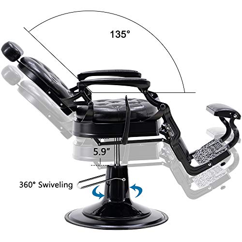 Barberpub Heavy Duty Metal Vintage Barber Chair All Purpose Hydraulic Recline Salon Beauty Spa Chair Styling Equipment 3849 (All Black) #TOP5