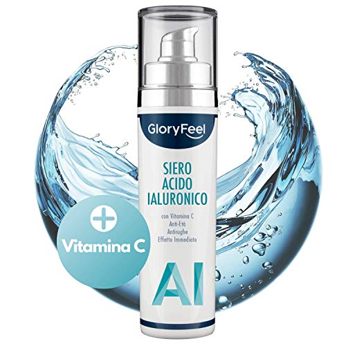 GloryFeel Siero Acido Ialuronico, 50ml di Acido Ialuronico con Vitamina C, Crema Viso Antirughe con Effetto Anti-Invecchiamento Immediato per Viso, Collo e Décolleté, Dermatologicamente Testato