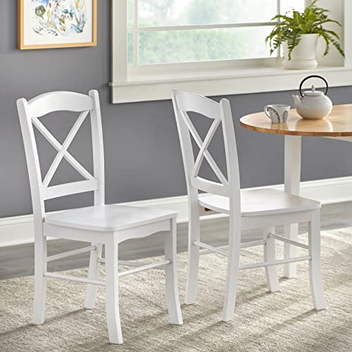 Target Marketing Systems Tiffany Cross Back Dining Room Chairs, Comfortable And Classic Design, Made Of Solid Rubberwood, Seat Height 18", Set Of 2, No Size, Pure White/Natural #TOP2