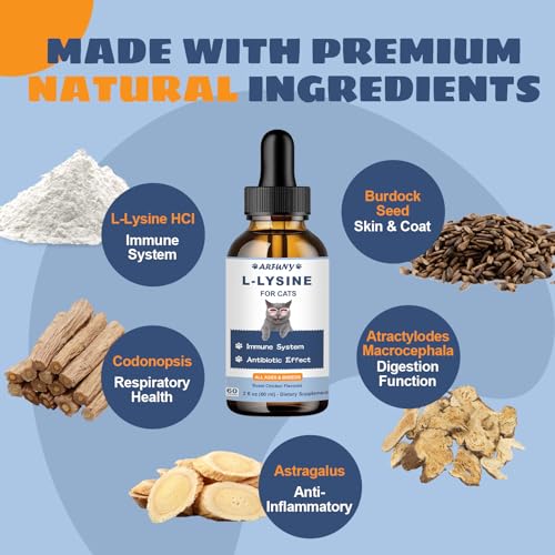 L-Lysine for Cats, Immune, Respiratory, Eye Function Support, 60ML | Sneezing, Runny Nose, Watery Eyes, Natural Cat Antibiotic Drops, with Natural Ingredients & Vitamins, Roast Chicken Flavor - Image 6
