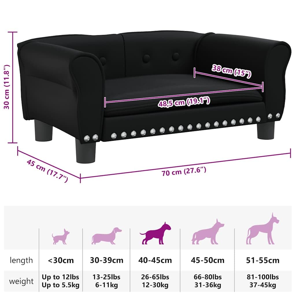 Hundesofa Kiefernholz mit Kunstlederbezug, wasserdichtes Hundebett Schwarz 70x45x30 cm, gepolstert mit dickem Schaumstoff, Stabiler Rahmen aus massivem Kiefernholz, leicht