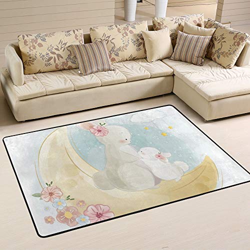 Tapis lapin sur la lune idéal pour décorer une chambre bébé