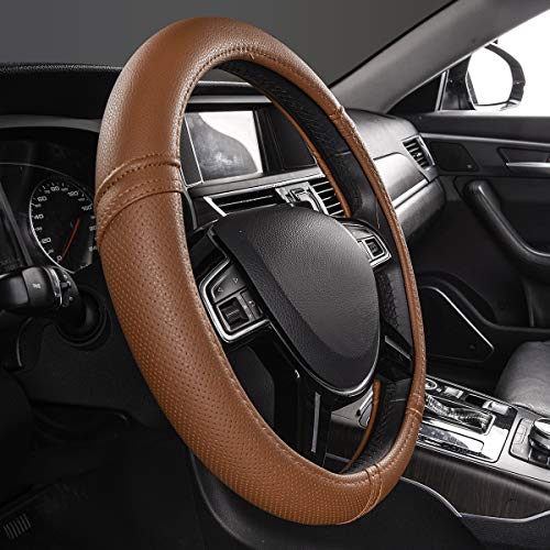 Car Pass Classical Leather Automotive Universal Steering Wheel Covers,Universal Fit For Suvs,Trucks,Sedans,Cars,Vans(Brown) #TOP3