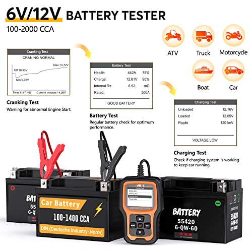 Obd2 Scanner Battery Tester, Upgraded Ancel Ad410 Pro Code Readers Scan Tools 6V 12V Motorcycle Battery Load Tester Automotive Car Engine Diagnostic Tool Cranking Test Charging System Analyzer #TOP4