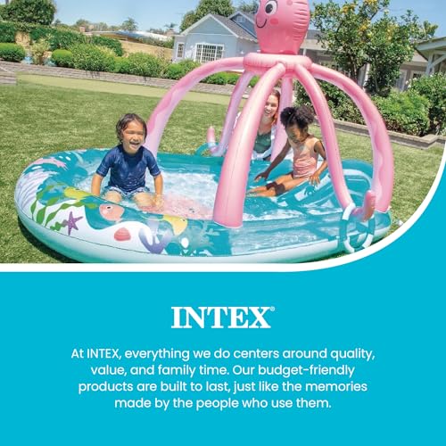 Image of INTEX Friendly Octopus Inflatable Kiddie Pool: Inflatable Kids Pool with Water Sprayer and Slide - Splash Pad - 92 inch x 72 inch x 59 inch - Ages 3+