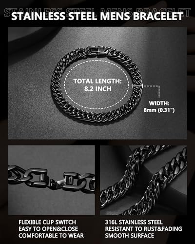 UNGENT THEM 8mm Cuban Link Chain Promise Bracelet for Boyfriend Him Men4