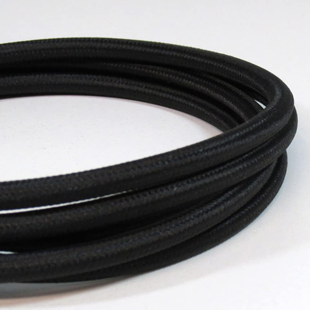 LEDSone 5M Black Vintage 2 Core Round Cable Fabric Cloth Covered Electrical Wire, 16.4FT 2 Conductors 18 Gauge Textile Electric Cable Wire Coated Colored Vintage for Lighting DIY Project