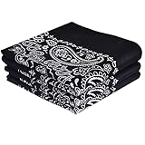 EVERY-VILLE Where EVERYone is Welcome 3 Pack Black Bandana for Women Men Gift Packaging - Cowgirl Cowboy Accessories Scarf Headband Neckerchief - Large Paisley Hair Face Covering