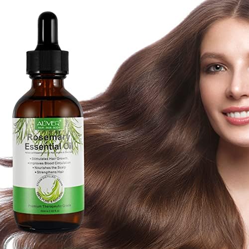Rosemary Oil (60ml), Rosemary Essential Oil for Hair Growth & Skin Care, Improve Hair Loss and Nourishes Scalp, Natural Hair Growth Oil Promotes Hair, Eyebrow and Eyelash Growth for Men and Women