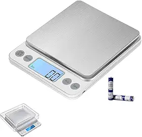 Balança Digital de Precisão para Cozinha 0,1g a 2kg Mini Inox Tara Visor LCD Pilhas Inclusas Confeitaria Café Especial Joias Suplementos Portátil 6 Unidades de Medida