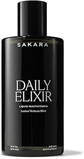 SAKARA Daily Elixir Liquid Multivitamin – High-Absorption Plant-Based Vitamins & Minerals for Energy, Skin, Hair & Nail Health with Vitamin E, Selenium & Folate, Sugar-Free Lemon Verbena Mint, 16fl oz
