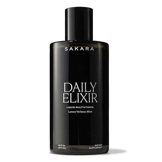 SAKARA Daily Elixir Liquid Multivitamin High-Absorption Plant-Based Vitamins & Minerals for Energy, Skin, Hair & Nail Health with Vitamin E, Selenium & Folate, Sugar-Free Lemon Verbena Mint, 16fl oz