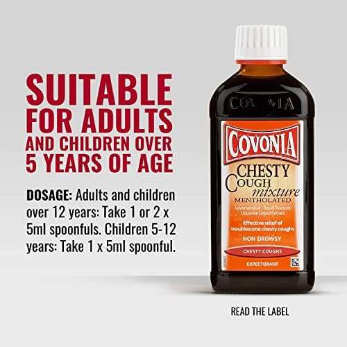 Covonia Chesty Cough Mixture Syrup Mentholated, Sore Throat Relief, Non-Drowsy Formula  180ml