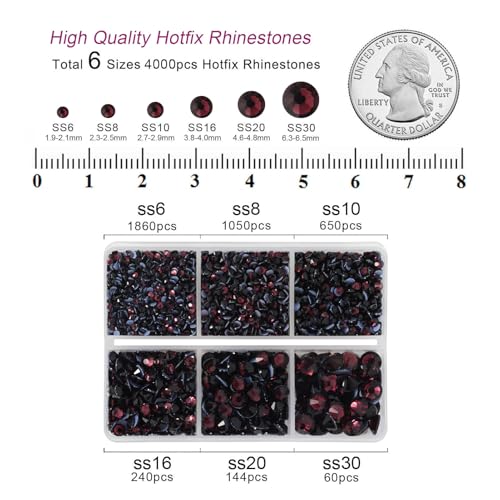 Image of BEADSLAND Hotfix Rhinestones, 4000 PCS Purple Rhinestones for Clothes Crafts Mixed 6 Sizes with Wax Pencil and Tweezers Kit, SS6-SS30, Amethyst