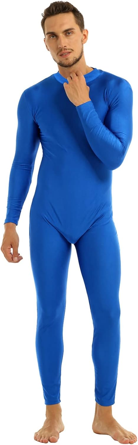 Men's One Piece Spandex Zipper Back Zeatai Bodysuit Long Sleeve Jumpsuit Unitard Underwear