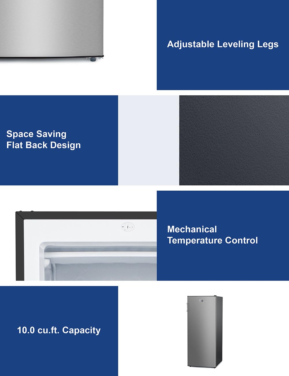 Black+Decker 10 Cu. Ft. Upright Freezer, Stand Up Freezer With Mechanical Temperature Control, Freezer With 3 Shelves And 4 Door Bins, Manual Defrost, R600a Refrigerant, Buf1000ls,Stainless Steel Look on Fridge.com - View 6
