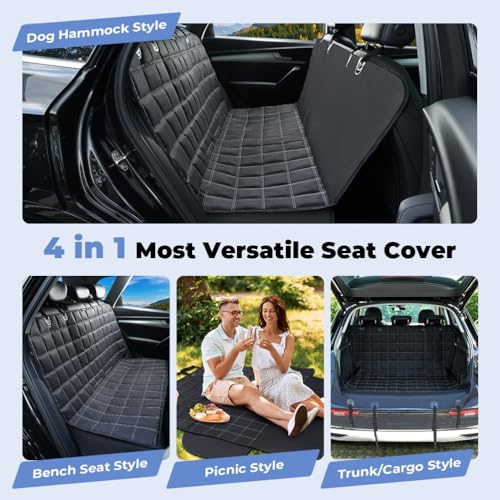 KYG Hundedecke Auto Rückbank 4-in-1,Rücksitz mit Seitenschutz,100% Wasserdicht,Kratzfeste rutschfeste Hundesitz Auto Rückbank für PKWs, LKWs, und SUVs 135x147cm Schwarz