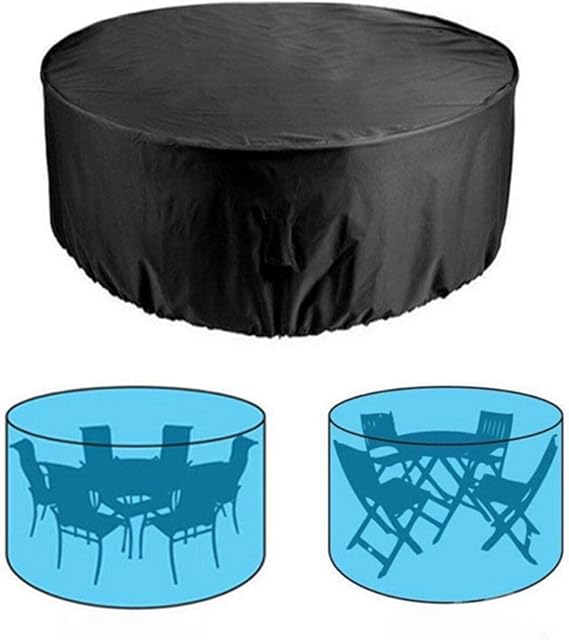 AMSAMOTION Garden Table Cover, Waterproof, Windproof, Anti-UV, Heavy Duty Rip Proof 210D Oxford Fabric Patio Set Cover, Garden Furniture Cover, Round 190 cm+ 80cm