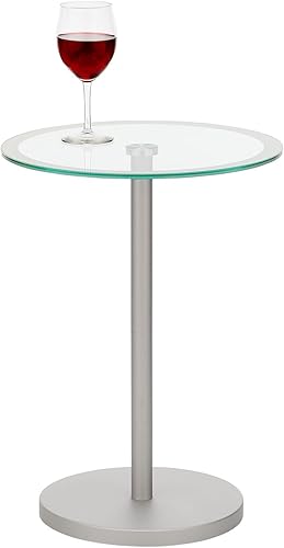 Miniatura 49 de mDesign Mesa de noche lateral o extremo superior de cristal, pequeña y moderna mesita de noche de metal con acento redondo para sala de estar,