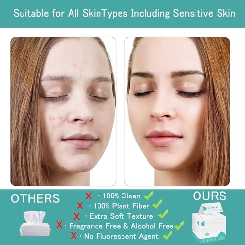 Yossos Toalha de rosto descartável 100% algodão, panos de rosto super macios para lavar o rosto, tec