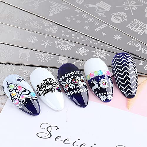 Christmas Nail Stamper Template Kit 6Pcs Nail Stamping Plates For Nail Art Snowflake Xmas Tree Image Nail Art Templates Nail Stamper Stencil Plates Set Manicure Nail Supplies #TOP5