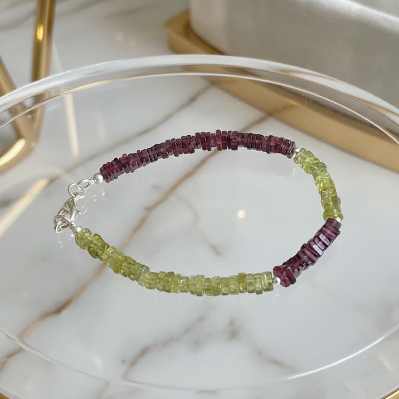 Bracelet à maillons en grenat et péridot de qualité artisanale supérieure - 2
