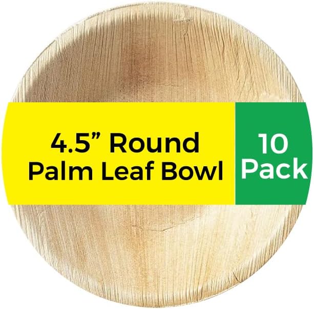 Bhavee Premium 4.5" Round Areca Palm Leaf Bowl | 100% Natural, Biodegradable, Disposable | Strong & Sturdy, Microwave, Oven & Refridgerator Safe | Tableware for Any Occasion | Pack of 10