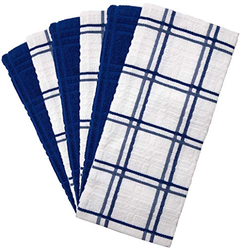 Dish Towel 16"x26" | Blue Windowpane Design | Kitchen Hand Towels, Large Tea Towel Set | Dish Towels for Kitchen | Natural Ring Spun Cotton Dish Towel | Soft, Highly Absorbent | 400 GSM – 6 Pack - Image 2