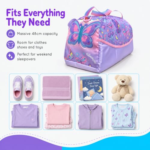 Image of Kids 3D Print Duffle Bag - Boys Travel, School & Sports Bag (Butterfly Purple)