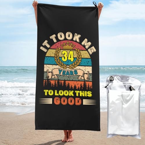 Serviette de plage humour 34 ans drap de bain microfibre - 2