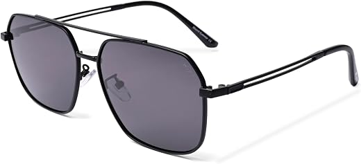MOONX Reflector S1 Polarised Square Sunglasses for Men &amp; Women | Black Metal Frame | Black Lens | Stylish Unisex Eyewear f...