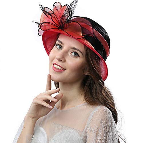 Original One Women's Cloche Bowler Hats KDC1721 for Kentucky Derby Day, Church, Wedding, Tea Party, Ascots (Burgundy/Black) - Thumbnail 2