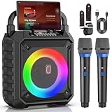 Karaoke Machine HWWR, Pro Karaoke Speaker with 2 Wireless Microphones, Portable Design 5.3 Bluetooth for Adults Kids Gifts with DJ Lights for Home Party, Outdoor Events, Supports FM/USB/AUX/REC/TF