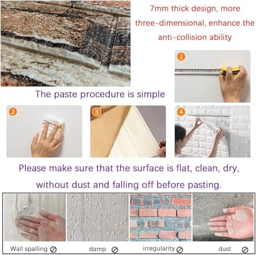 Image of TEKCOOL Self-Adhesive Waterproof PE Foam 3D Wall Panels Wallpaper Sticker for Bathroom, Living Room, and Home Decoration, Plastic (70 x 77cm, Appx. 5.8Sq Feet)-(5pc Brown Stone)