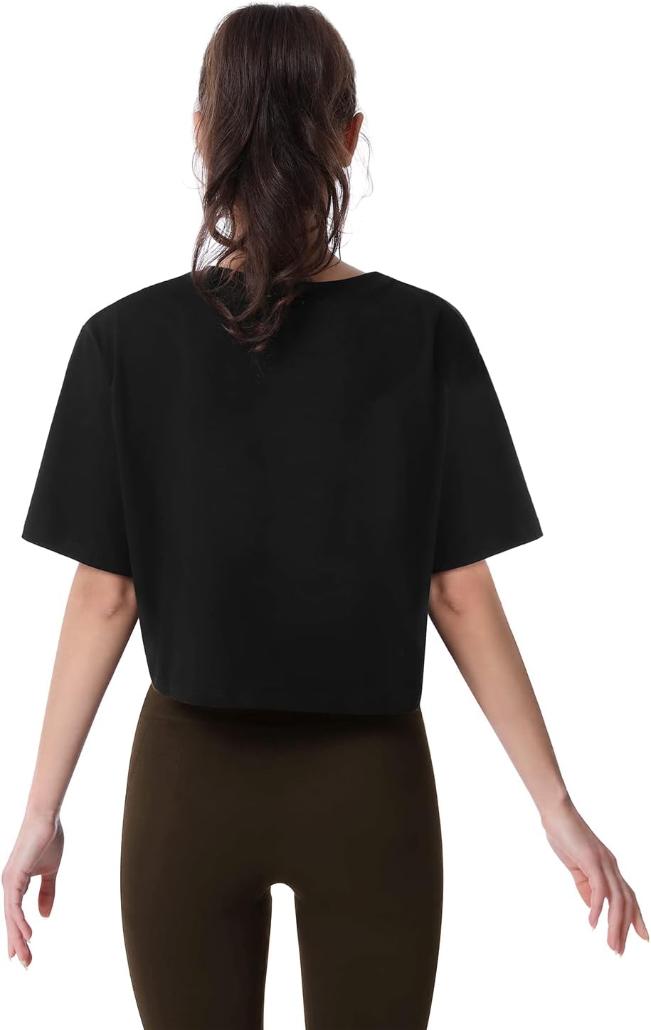 Xelky Womens Crop Casual Tops Tshirt Cotton Loose Workout Short Sleeve Round Neck Tee Yoga Running Shirts 4 Pack - Image 4