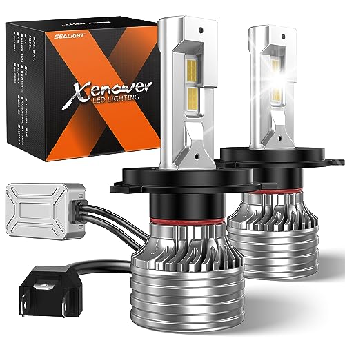 SEALIGHT H4/9008/HB2 LED Headlight Bulbs, 28000LM 800% Super Bright, 6500K Cool White Dual Hi/Lo Beam, H4 LED Light Bulbs with Adjustable Lock Ring, Plug and Play, IP67, Pack of 2