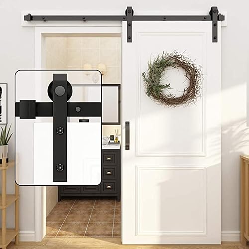 WINSOON Barn Door Hardware Kit for Single Sliding Door Roller Track System Antique J Shape Style Black, 4-18FT for Choose (7.5FT Single Door Kit)
