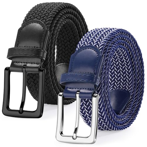 Image of SANSTHS Elastic Woven Golf Belt for Men, 1.3 inch Casual Stretch Braided Web Belt with Pin Buckle for Golf Jeans Casual Pants