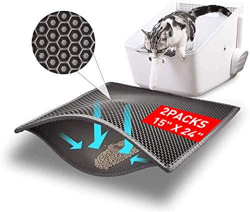 Poabalyee 2 Pack Cat Litter Mat Litter Trapping Mat, 24" X 15" Inch Honeycomb Double Layer Design Waterproof Urine Proof Trapper Mat For Litter Boxes, Large Size Easy Clean Scatter Control（Gray) #TOP1