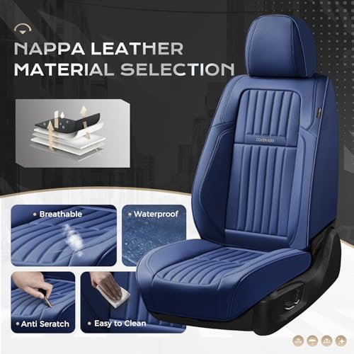 Image of Coverado Car Seat Covers Full Set, Seat Covers for Cars, Car Seat Cover, Car Seat Protector, Leather Car Seat Cushion, Waterproof Car Seat Covers Front Seats and Back Fit for Most Cars(Blue)